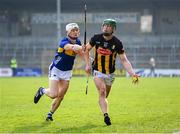 9 March 2025; Martin Keoghan of Kilkenny in action against Bryan O’Mara of Tipperary during the Allianz Hurling League Division 1A match between Kilkenny and Tipperary at UPMC Nowlan Park in Kilkenny. Photo by Stephen McCarthy/Sportsfile