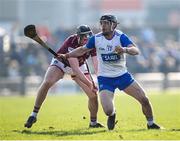 9 March 2025; Kevin Mahony of Waterford in action against Aaron Craig of Westmeath during the Allianz Hurling League Division 1B match between Westmeath and Waterford at TEG Cusack Park in Mullingar, Westmeath. Photo by Michael P Ryan/Sportsfile