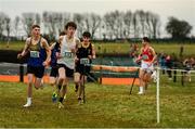 8 March 2025; Conn McCluskey, left, of St Benildus College and Brian Daly of Coláiste Pobail Acla compete in the Junior Boys 3,500m during the 123.ie All Ireland Schools Cross Country Championships at Galway Racecourse in Ballybrit, Galway. Photo by Tom Beary/Sportsfile