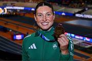 9 March 2025; Kate O'Connor of Ireland with her bronze medal from the women's pentathlon on day four of the European Athletics Indoor Championships 2025 at the Omnisport Apeldoorn in Apeldoorn, Netherlands. Photo by Sam Barnes/Sportsfile