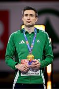 9 March 2025; Mark English of Ireland with his bronze medal from the men's 800m final on day four of the European Athletics Indoor Championships 2025 at the Omnisport Apeldoorn in Apeldoorn, Netherlands. Photo by Sam Barnes/Sportsfile