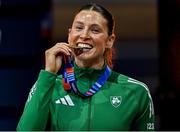 9 March 2025; Kate O'Connor of Ireland with her bronze medal from the women's pentathlon on day four of the European Athletics Indoor Championships 2025 at the Omnisport Apeldoorn in Apeldoorn, Netherlands. Photo by Sam Barnes/Sportsfile