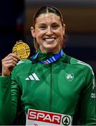 9 March 2025; Kate O'Connor of Ireland with her bronze medal from the women's pentathlon on day four of the European Athletics Indoor Championships 2025 at the Omnisport Apeldoorn in Apeldoorn, Netherlands. Photo by Sam Barnes/Sportsfile