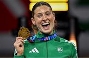 9 March 2025; Kate O'Connor of Ireland with her bronze medal from the women's pentathlon on day four of the European Athletics Indoor Championships 2025 at the Omnisport Apeldoorn in Apeldoorn, Netherlands. Photo by Sam Barnes/Sportsfile