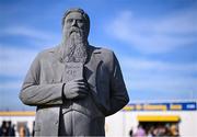 9 March 2025; A general view of a statute of Michael Cusack outside the entrance before the Allianz Hurling League Division 1A match between Clare and Cork at Zimmer Biomet Páirc Chíosóg in Ennis, Clare. Photo by Piaras Ó Mídheach/Sportsfile