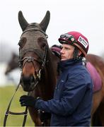 10 March 2025: Jockey Paul Townend with Kopek Des Bordes ahead of the Cheltenham Racing Festival at Prestbury Park in Cheltenham, England. Photo by Harry Murphy/Sportsfile