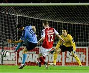 4 October 2013; Robert Benson, UCD, shoots to score his side's first goal. Airtricity League Premier Division, UCD v St. Patrick’s Athletic, UCD Bowl, Belfield, Dublin. Picture credit: David Maher / SPORTSFILE