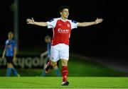 4 October 2013; Jake Kelly, St. Patrick’s Athletic, celebrates after scoring his side's third goal. Airtricity League Premier Division, UCD v St. Patrick’s Athletic, UCD Bowl, Belfield, Dublin. Picture credit: David Maher / SPORTSFILE