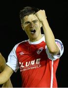 4 October 2013; Jake Kelly, St. Patrick’s Athletic, celebrates after scoring his side's third goal. Airtricity League Premier Division, UCD v St. Patrick’s Athletic, UCD Bowl, Belfield, Dublin. Picture credit: David Maher / SPORTSFILE