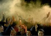 4 October 2013;  St. Patrick’s Athletic supporters celebrate at the end of the game.  Airtricity League Premier Division, UCD v St. Patrick’s Athletic, UCD Bowl, Belfield, Dublin. Picture credit: David Maher / SPORTSFILE