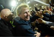 4 October 2013; St. Patrick’s Athletic manager Liam Buckley celebrates with supporters after the game. Airtricity League Premier Division, UCD v St. Patrick’s Athletic, UCD Bowl, Belfield, Dublin. Picture credit: David Maher / SPORTSFILE