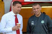 6 October 2013; Sligo Rovers manager Ian Baraclough, left, and Shamrock Rovers manager Trevor Croly before the game. FAI Ford Cup, Semi-Final, Sligo Rovers v Shamrock Rovers, The Showgrounds, Sligo. Picture credit: David Maher / SPORTSFILE