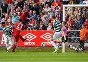 6 October 2013; Danny Ventre, Sligo Rovers, beats Shamrock Rovers goalkeeper Richard Brush to score his side's first goal. FAI Ford Cup, Semi-Final, Sligo Rovers v Shamrock Rovers, The Showgrounds, Sligo. Picture credit: David Maher / SPORTSFILE