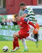 6 October 2013; Danny North, Sligo Rovers, in action against Jason McGuinness, Shamrock Rovers. FAI Ford Cup, Semi-Final, Sligo Rovers v Shamrock Rovers, The Showgrounds, Sligo. Picture credit: David Maher / SPORTSFILE