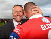 6 October 2013; Sligo Rovers manager Ian Baraclough and Anthony Elding celebrate at the end of the game. FAI Ford Cup, Semi-Final, Sligo Rovers v Shamrock Rovers, The Showgrounds, Sligo. Picture credit: David Maher / SPORTSFILE