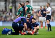 8 March 2025; Antoine Dupont of France receives treatment for an injury during the Guinness Six Nations Rugby Championship match between Ireland and France at the Aviva Stadium in Dublin. Photo by David Fitzgerald/Sportsfile