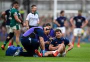 8 March 2025; Antoine Dupont of France receives treatment for an injury during the Guinness Six Nations Rugby Championship match between Ireland and France at the Aviva Stadium in Dublin. Photo by David Fitzgerald/Sportsfile