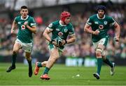 8 March 2025; Josh van der Flier, centre, Sam Prendergast and Ryan Baird of Ireland during the Guinness Six Nations Rugby Championship match between Ireland and France at the Aviva Stadium in Dublin. Photo by David Fitzgerald/Sportsfile