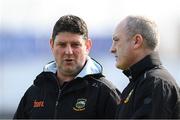 9 March 2025; Tipperary selector Declan Laffan and manager Liam Cahill, right, before the Allianz Hurling League Division 1A match between Kilkenny and Tipperary at UPMC Nowlan Park in Kilkenny. Photo by Stephen McCarthy/Sportsfile