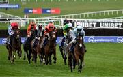 11 March 2025: Jade De Grugy, with Danny Mullins up, leads the field during the Close Brothers Mares’ Hurdle Race on day one of the Cheltenham Racing Festival at Prestbury Park in Cheltenham, England. Photo by David Fitzgerald/Sportsfile