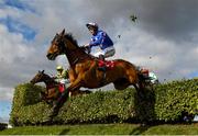 12 March 2025; Busselton, with James Joseph Slevin up, right, jumps the last during The Glenfarclas Cross Country Steeple Chase on day two of the Cheltenham Racing Festival at Prestbury Park in Cheltenham, England. Photo by David Fitzgerald/Sportsfile