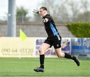 12 March 2025; Rice College goalkeeper Michael McDonnell celebrates after the FAI Schools Dr Tony O'Neill Senior National Cup final match between Blackrock College and Rice College at Athlone Town Stadium in Athlone, Westmeath. Photo by Matt Browne/Sportsfile