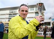 12 March 2025; Jockey Sean Flanagan celebrates after Marine Nationale won The BetMGM Queen Mother Champion Steeple Chase on day two of the Cheltenham Racing Festival at Prestbury Park in Cheltenham, England. Photo by David Fitzgerald/Sportsfile