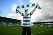 12 March 2025; Shamrock Rovers new signing Ruesha Littlejohn poses for a portrait during her unveiling at Tallaght Stadium in Dublin. Photo by Stephen McCarthy/Sportsfile