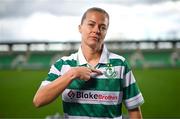 12 March 2025; Shamrock Rovers new signing Ruesha Littlejohn poses for a portrait during her unveiling at Tallaght Stadium in Dublin. Photo by Stephen McCarthy/Sportsfile