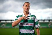 12 March 2025; Shamrock Rovers new signing Ruesha Littlejohn poses for a portrait during her unveiling at Tallaght Stadium in Dublin. Photo by Stephen McCarthy/Sportsfile