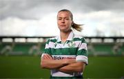 12 March 2025; Shamrock Rovers new signing Ruesha Littlejohn poses for a portrait during her unveiling at Tallaght Stadium in Dublin. Photo by Stephen McCarthy/Sportsfile