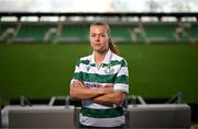 12 March 2025; Shamrock Rovers new signing Ruesha Littlejohn poses for a portrait during her unveiling at Tallaght Stadium in Dublin. Photo by Stephen McCarthy/Sportsfile