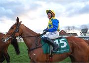 12 March 2025; Jody Townend, aboard Bambino Fever, celebrates after winning The Weatherbys Champion Bumper on day two of the Cheltenham Racing Festival at Prestbury Park in Cheltenham, England. Photo by Harry Murphy/Sportsfile