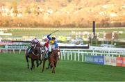 12 March 2025; Bambino Fever, with Jody Townend up, on their way to winnning The Weatherbys Champion Bumper at Day Two of The Cheltenham Racing Festival at Prestbury Park in Cheltenham, England. Photo by Harry Murphy/Sportsfile