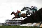 12 March 2025: Jazzy Matty, with Danny Gilligan up, jump the last on their way to winning The Debenhams Johnny Henderson Grand Annual Handicap Steeple Chase Challenge Cup on day two of the Cheltenham Racing Festival at Prestbury Park in Cheltenham, England. Photo by Harry Murphy/Sportsfile