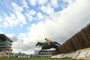 12 March 2025; Marine Nationale, 6, with Sean Flanagan up, jumps the last on the way to winning The BetMGM Queen Mother Champion Steeple Chase on day two of the Cheltenham Racing Festival at Prestbury Park in Cheltenham, England. Photo by Harry Murphy/Sportsfile