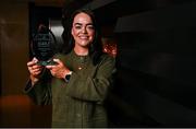 13 March 2025; Cavan star Sinéad Greene is pictured with The Croke Park Hotel/LGFA Player of the Month award for February 2025, at The Croke Park Hotel in Jones Road, Dublin. Sinéad was in excellent form for Cavan, who lead Division 3 of the Lidl NFL, during the month of February. Photo by Tyler Miller/Sportsfile