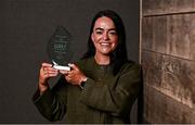 13 March 2025; Cavan star Sinéad Greene is pictured with The Croke Park Hotel/LGFA Player of the Month award for February 2025, at The Croke Park Hotel in Jones Road, Dublin. Sinéad was in excellent form for Cavan, who lead Division 3 of the Lidl NFL, during the month of February. Photo by Tyler Miller/Sportsfile