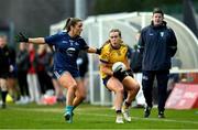 13 March 2025; Katelyn Rose Doherty of DCU Dóchas Éireann in action against Louise Coen of TUD during the 2025 AIG Moynihan Cup final match between TUD CC1 and DCU Dóchas Éireann at Queen's Sport in Belfast. Photo by Shauna Clinton/Sportsfile