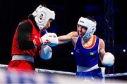 13 March 2025; Lisa O’Rourke of Ireland, right, in action against Saida Lahmidi of Morocco in their Elite Women 66-70kg light middle quarter-final bout during the 2025 IBA Women's World Boxing Championships quarter-finals at the Cair Sports Center in Niš, Serbia. Photo by Nikola Krstic/Sportsfile