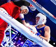 13 March 2025; Lisa O’Rourke of Ireland, right, in action against Saida Lahmidi of Morocco in their Elite Women 66-70kg light middle quarter-final bout during the 2025 IBA Women's World Boxing Championships quarter-finals at the Cair Sports Center in Niš, Serbia. Photo by Nikola Krstic/Sportsfile