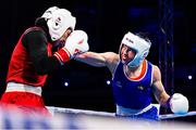 13 March 2025; Lisa O’Rourke of Ireland, right, in action against Saida Lahmidi of Morocco in their Elite Women 66-70kg light middle quarter-final bout during the 2025 IBA Women's World Boxing Championships quarter-finals at the Cair Sports Center in Niš, Serbia. Photo by Nikola Krstic/Sportsfile