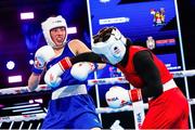 13 March 2025; Lisa O’Rourke of Ireland, left, in action against Saida Lahmidi of Morocco in their Elite Women 66-70kg light middle quarter-final bout during the 2025 IBA Women's World Boxing Championships quarter-finals at the Cair Sports Center in Niš, Serbia. Photo by Nikola Krstic/Sportsfile