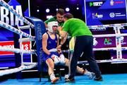 13 March 2025; Lisa O’Rourke of Ireland receives instructions in her corner, from coach Zaur Antia, right, during her Elite Women 66-70kg light middle quarter-final bout against Saida Lahmidi of Morocco during the 2025 IBA Women's World Boxing Championships quarter-finals at the Cair Sports Center in Niš, Serbia. Photo by Nikola Krstic/Sportsfile