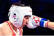 13 March 2025; Aoife O’Rourke of Ireland left, takes a punch from Aziza Zokirova of Uzbekistan in their 70-75kg Elite Women Quarter-Final bout during the 2025 IBA Women's World Boxing Championships quarter-finals at the Cair Sports Center in Niš, Serbia. Photo by Nikola Krstic/Sportsfile