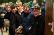 11 March 2025; Young supporters await the arrival of RG Snyman before a Leinster Rugby open training session at St Mary's RFC on Templeville Road in Dublin. Photo by Brendan Moran/Sportsfile