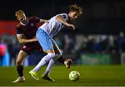 14 March 2025; Maarten Pouwels of Waterford in action against Vincent Borden of Galway United during the SSE Airtricity Men's Premier Division match between Galway United and Waterford at Eamonn Deacy Park in Galway. Photo by Tyler Miller/Sportsfile