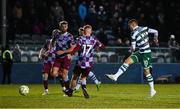 14 March 2025; Graham Burke of Shamrock Rovers scores his side's second goal during the SSE Airtricity Men's Premier Division match between Drogheda United and Shamrock Rovers at Sullivan & Lambe Park in Drogheda, Louth. Photo by Ben McShane/Sportsfile