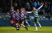 14 March 2025; Graham Burke of Shamrock Rovers celebrates after scoring his side's second goal during the SSE Airtricity Men's Premier Division match between Drogheda United and Shamrock Rovers at Sullivan & Lambe Park in Drogheda, Louth. Photo by Ben McShane/Sportsfile