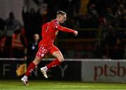 14 March 2025; Evan Caffrey of Shelbourne celebrates after scoring his side's first goal during the SSE Airtricity Men's Premier Division match between Shelbourne and Cork City at Tolka Park in Dublin. Photo by Sam Barnes/Sportsfile